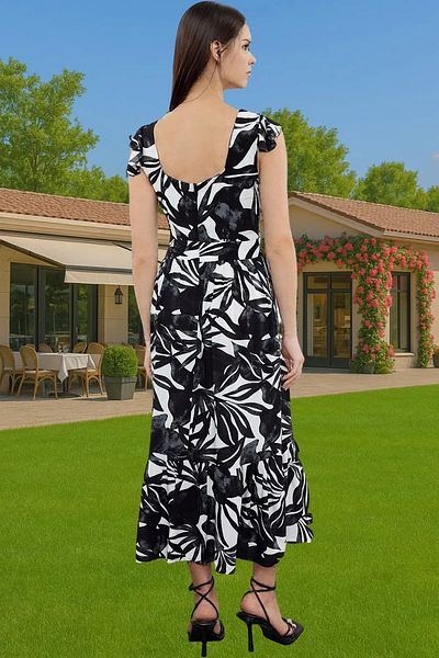 PayBuy Floral Pattern A-Line Midi Viscose Dress Shirring Sleeveless Summer Durable Material Professional Look