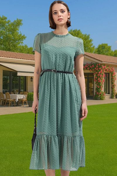 PayBuy Women's A-Line Midi Chiffon Dress with Belt Lined Summer Office Casual Use Durable Material