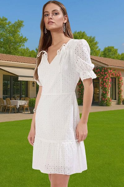 PayBuy Cotton Brode A-Line Mini Dress Summer Casual Stylish Premium Quality Premium Quality Comfortable Cut