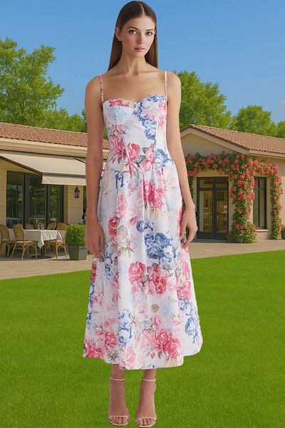 PayBuy Midi A-Line Floral Pattern Poplin Evening Dress Comfortable and Stylish Stylish Appearance Stylish Appearance Zarifane Design