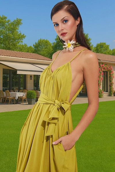 PayBuy Maxi Woven Crinkle Fabric Waist Tie-Up Summer Beach Dress Durable Material Carefully Selected