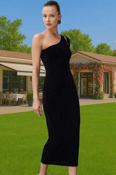 PayBuy Asymmetric Collar Maxi Knitted Dress Polyamide Blended Summer Modern Style Special Design Perfect Fit