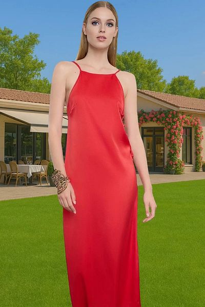 PayBuy Stylish Halter Neckline Satin Midi Evening Dress Cut Out Detail High Quality Carefully Selected Comfortable Cut