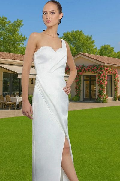 PayBuy One Shoulder Satin Evening Dress Midi Length Polyester Summer Comfortable Use High Quality Perfect Fit