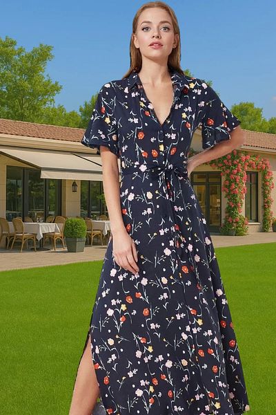 PayBuy Women's Floral Pattern Midi Shirt Dress Viscose Fabric Daily Summer Quality Craftsmanship Comfortable Use
