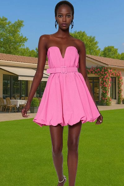 PayBuy A-Line Balloon Skirt Strapless Poplin Mini Evening Dress Perfect Fit Zarifane Design Perfect Fit