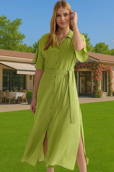 PayBuy Maxi Floral Patterned Viscose Shirt Dress Belted Summer Casual Premium Quality Carefully Selected