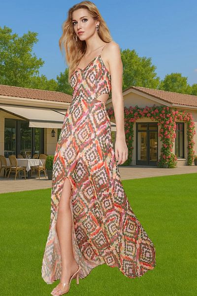 PayBuy A Line Chiffon Maxi Dress Floral Pattern V Neck Summer Dress Distinguished Material Zarifane Design