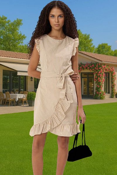 PayBuy Striped Mini Poplin Dress a Line Waist Belt Summer Casual Daily Comfortable Carefully Selected