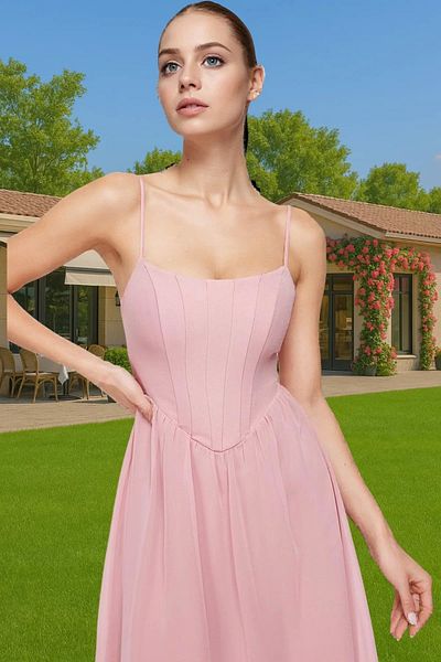 PayBuy Chiffon A-Line Lined Bodice Detail Midi Evening Dress Custom Design Premium Quality Custom Design