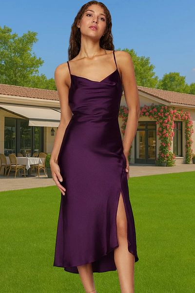 PayBuy Stylish Satin Midi Evening Dress Polyester Fabric Custom Design Long Lasting Professional Appearance