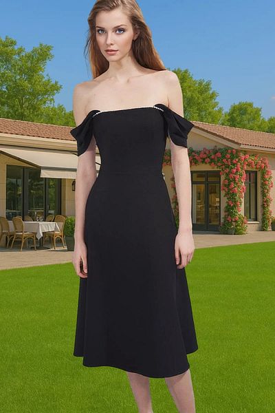 PayBuy Midi Pearl Detailed Waist Open Evening Dress Woven Summer High Quality for Daily Use