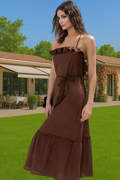 PayBuy Maxi Woven Cotton a Line Beach Dress Flounced Detail Summer Perfect Fit Modern Style