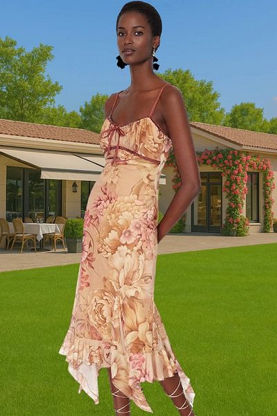 PayBuy A-Line Floral Patterned Midi Tulle Dress Summer Casual Stylish Premium Quality Zarifane Design