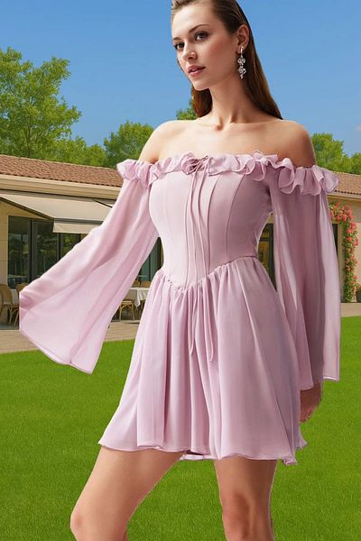 PayBuy A-Line Chiffon Evening Dress Flounced Long Sleeves Summer Trend Design Quality Craftsmanship Distinguished Material