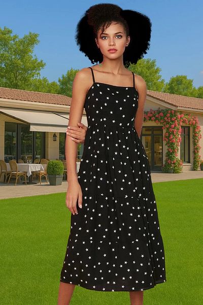 PayBuy Summer Floral Print A-Line Midi Viscose Dress Comfortable Casual Style for Daily Wear