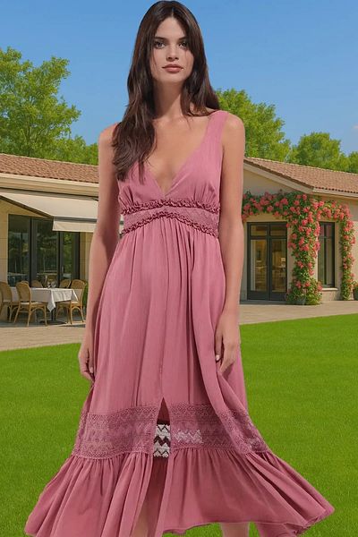 PayBuy Maxi Woven Viscose Dress Lace Detail Summer Beach Perfect Fit Trend Design Zarifane Design