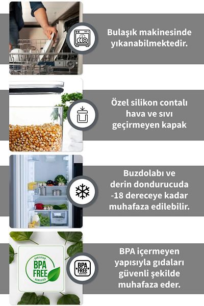 AKTURK HOME 3-Piece Sealed Food Storage Container with Airtight Lid - Transparent Flour Pulses Container 3x2100 ml