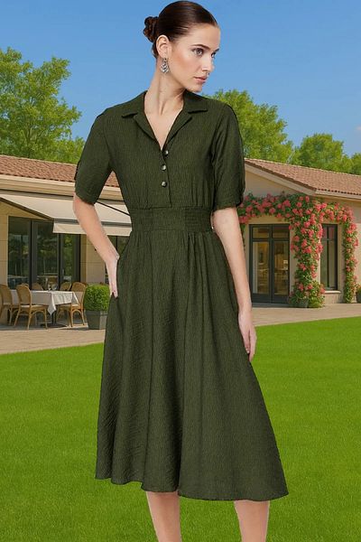 PayBuy Viscose Blend A-Line Midi Dress Shirt Collar Casual Style Comfortable Use Carefully Selected