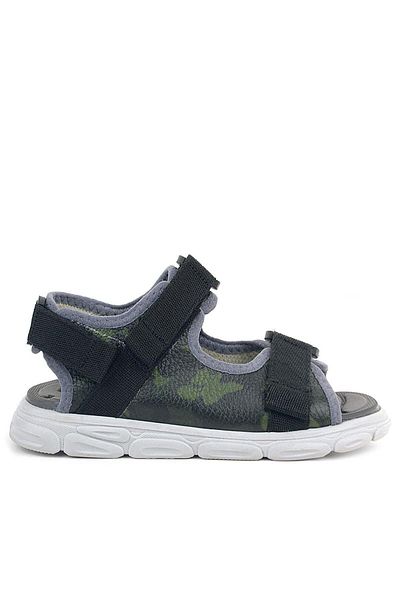 Rakerplus Genuine Leather Green Camouflage Patterned Black Children's Sandals