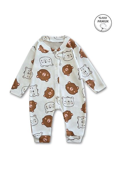 GizaKids 100% Cotton Teddy Bear Patterned Baby Boy Romper