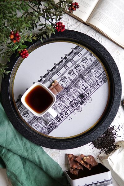 EVLE City Patterned Round Metal Tray - Tea Coffee Tray - Presentation Tray 37 Cm Ee163-t9