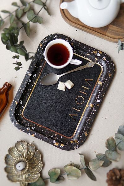EVLE Terrazo Patterned Metal Tray - Tea Coffee Tray - Presentation Tray 23 Cm X 31 Cm Ee161-1h
