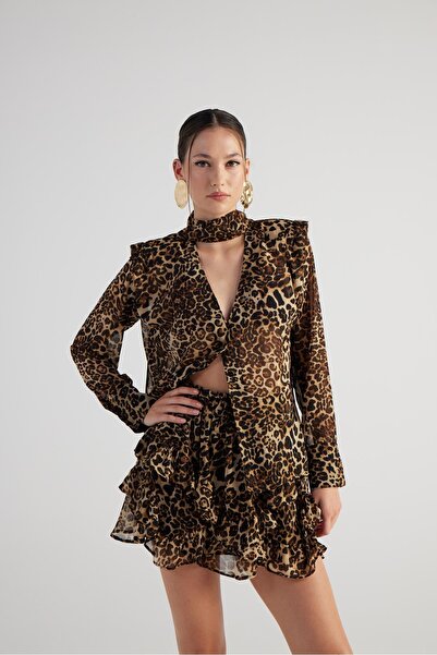 HOLLY LOLLY Πουκάμισο Kaia με γιακά με λεοπάρ - Καφέ