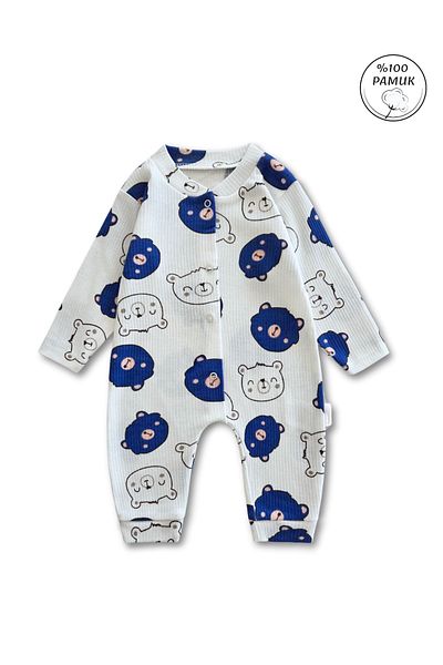 GizaKids 100% Cotton Teddy Bear Patterned Baby Boy Romper