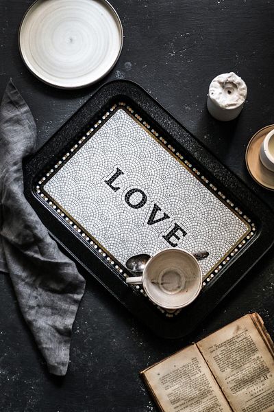EVLE Ee169-1e Mosaic Love Patterned Rectangular Tray 32x43 Cm