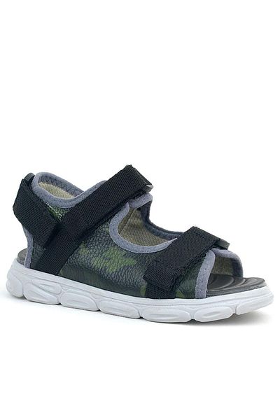 Rakerplus Genuine Leather Green Camouflage Patterned Black Children's Sandals