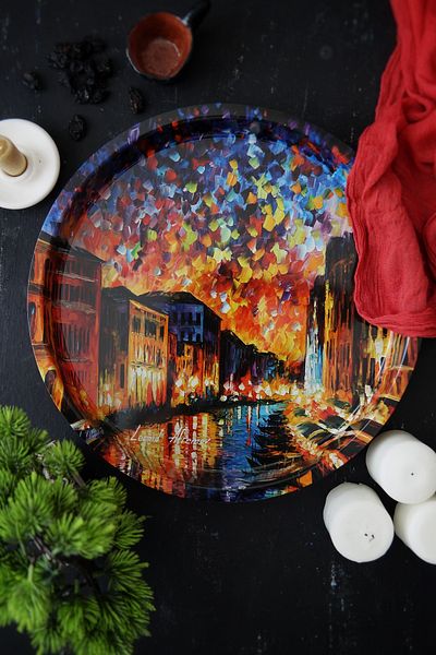 EVLE Ef163-03 Afremov River Patterned Round Tray 36 Cm