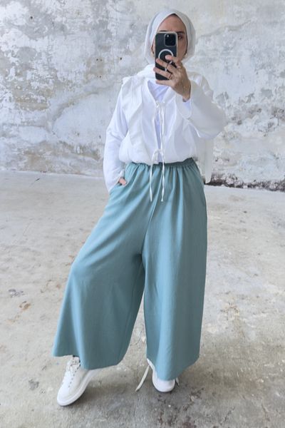 Hatun Atila Filament Linen Skirt Trousers 8826 Water Green