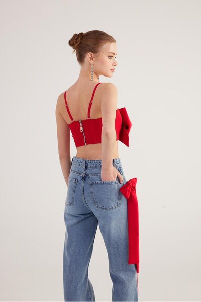 HOLLY LOLLY Ribbon Look Crop Jazmin Blouse Red
