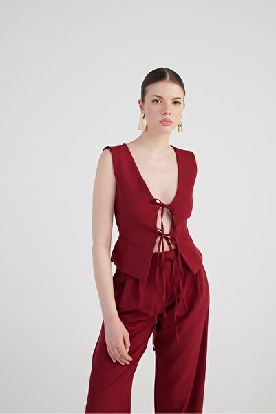 HOLLY LOLLY Claret Red Frida Vest - Lacing Detail