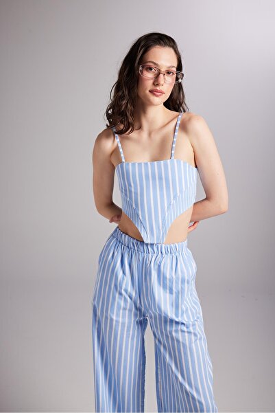 HOLLY LOLLY Askılı Çizgili Harmony Poplin Büstiyer Mavi