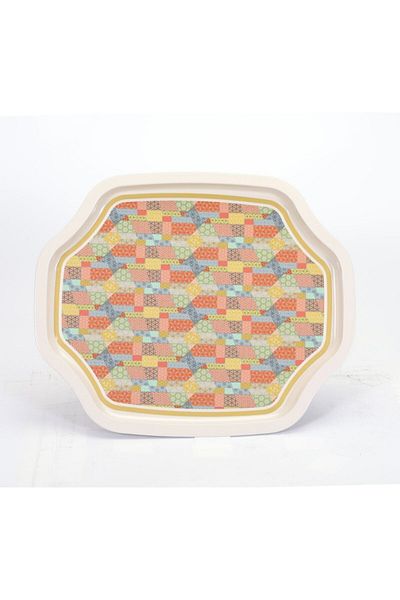 EVLE Ef166-56 Morocco Cream Patterned Special Shape Tray 28x33 Cm