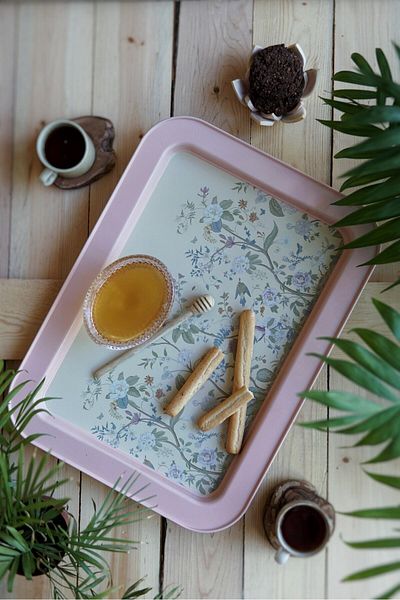 EVLE Ee169-1g Botanica Pink Patterned Rectangular Tray 32x43 Cm
