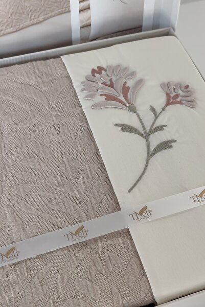 Sevim Tivoli Double Embroidered, Jacquard Woven Pique Set-220X240 Cm-Beige