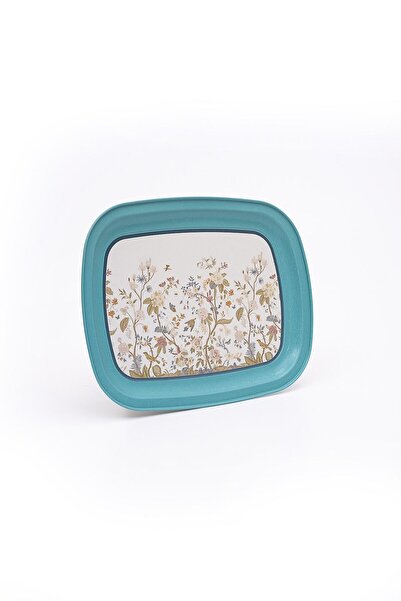 EVLE Ee171-9f Botanica Blue Patterned Oval Tray 24x31 Cm