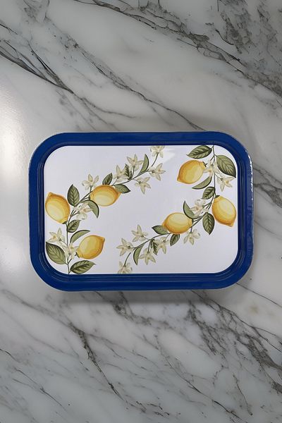 EVLE Lemon Patterned 28.5 cm x 40 cm Metal Tray
