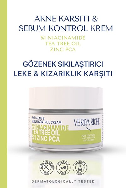 Verda Riche Akne ve Leke Karşıtı Sebum Kontrol Gözenek Sıkılaştırıcı Yüz Kremi