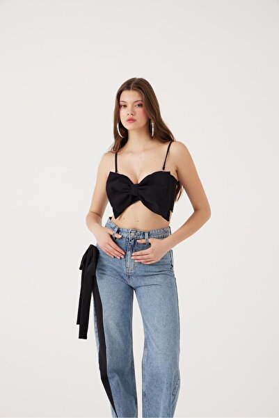 HOLLY LOLLY Ribbon Look Crop Jazmin Blouse Black