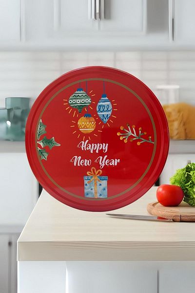 EVLE Happy New Year Patterned - Tea Coffee Tray - Presentation Tray 39 Cm Ee163-eb