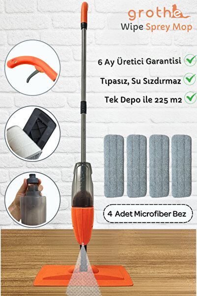 Grothe Wipe Sprey Mop Turuncu-tıpasız Sistem-4 Bez-üretici Garantili-su Hazne...