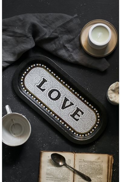 EVLE Ee168-1e Mosaic Love Patterned Oval Tray 16x35 Cm