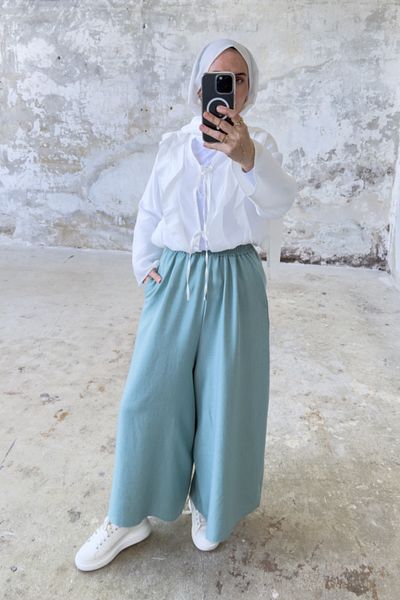 Hatun Atila Filament Linen Skirt Trousers 8826 Water Green