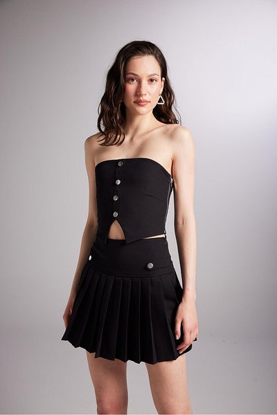 HOLLY LOLLY Button Detailed Crop Devon Bustier Black