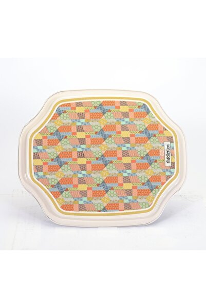 EVLE Ef166-56 Morocco Cream Desenli Özel Şekil Tepsi 28x33 Cm