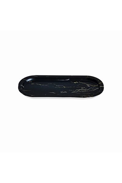 EVLE Ef168-50 Marble Black Patterned Oval Tray 16x35 Cm